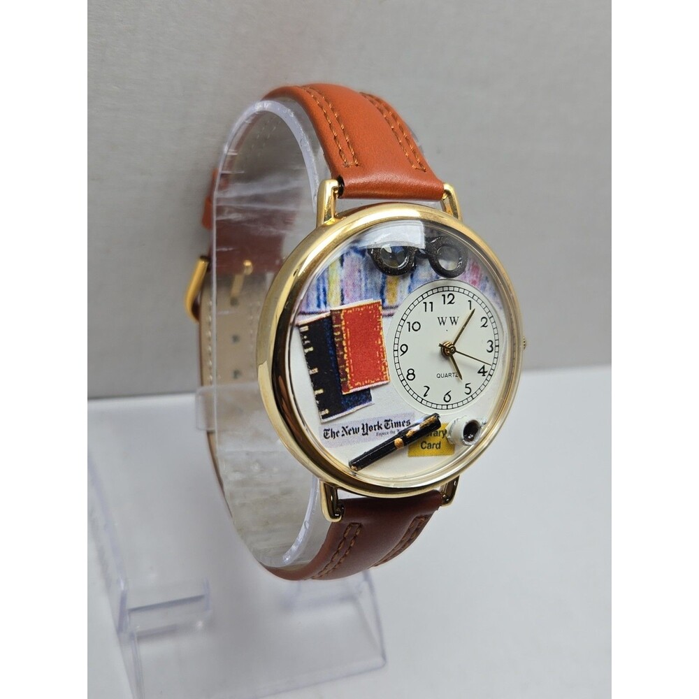 Whimsical Gifts Book Lover 3D Watch Gold Tone Quartz Leather USA New Battery - Picture 3 of 12